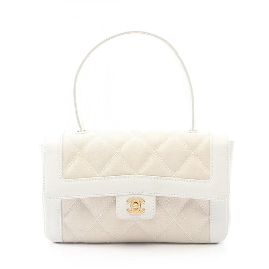 Chanel Handbag Wild Stitch Natural White Canvas Leather Quilted