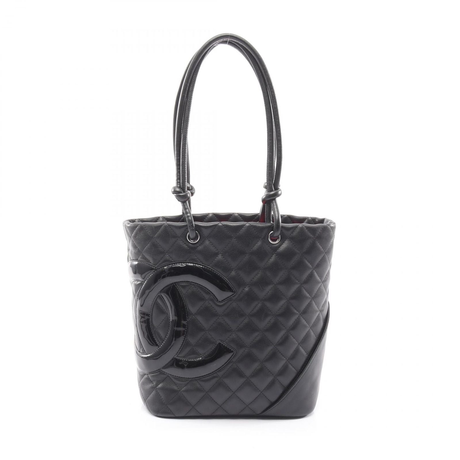 Chanel Tote Cambon Line Black Enamel Leather Patent