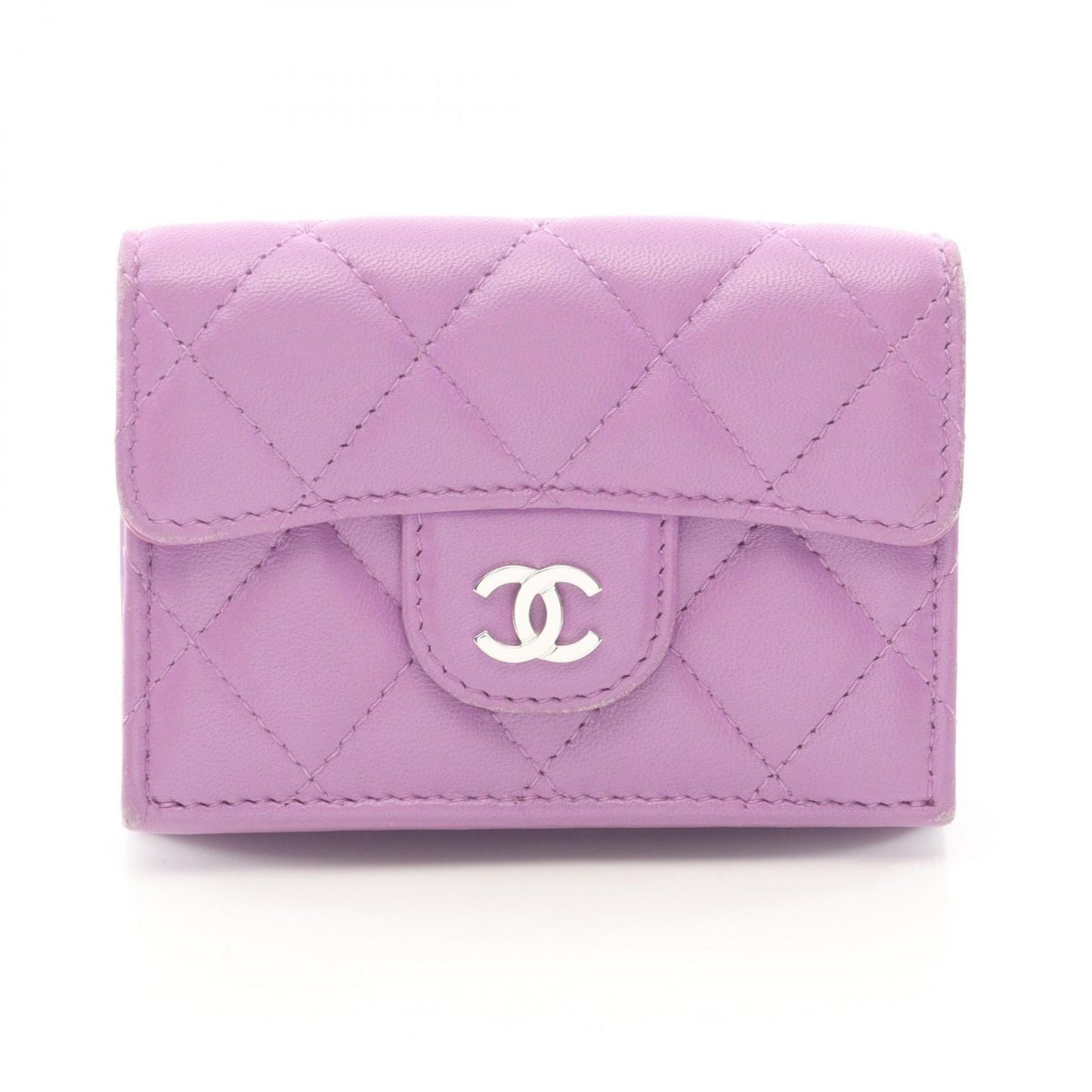 Chanel Trifold Wallet Classic Smo Flap Quilted Purple Lambskin