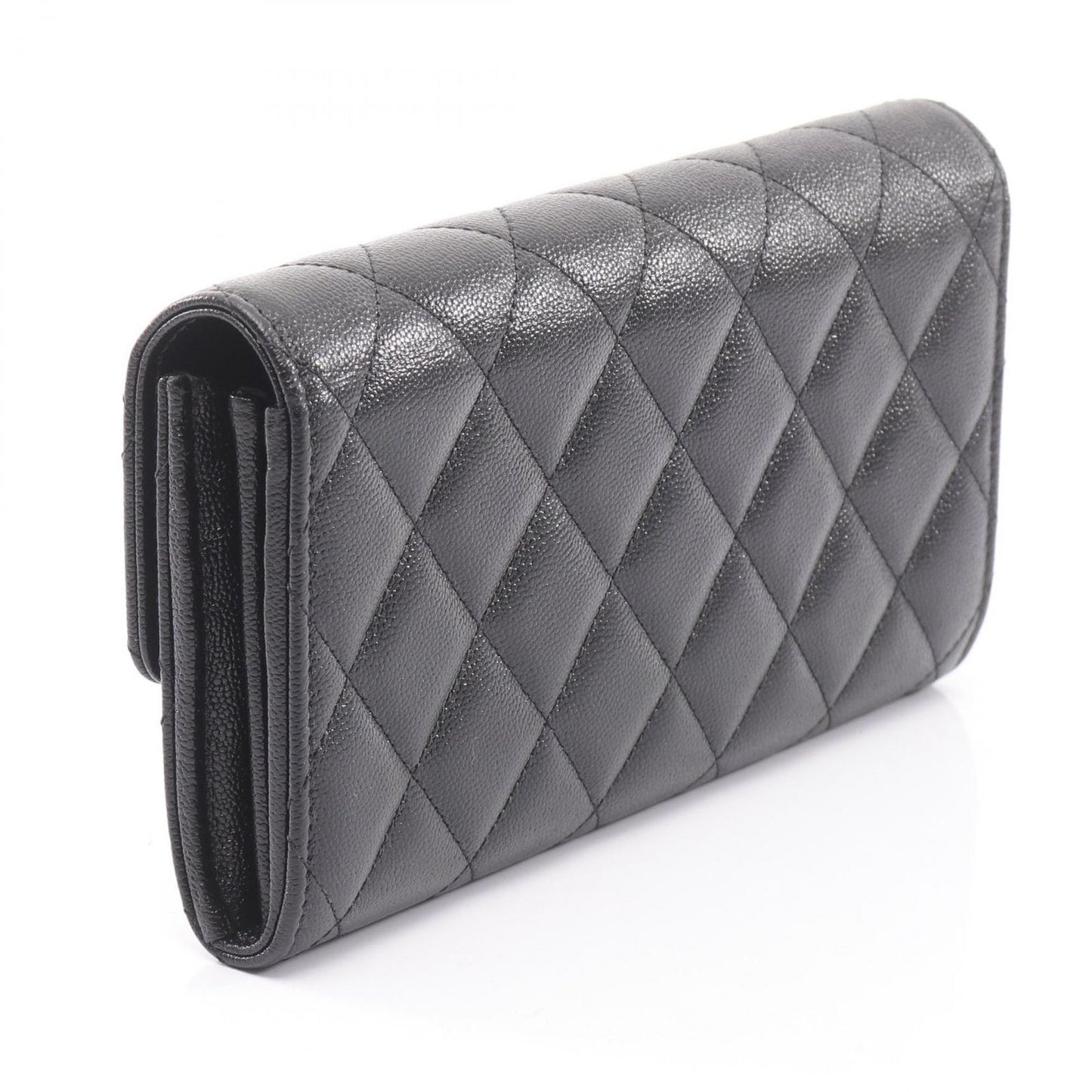 Chanel Bifold Wallet Quilted Black Caviar Leather Zip — view 2