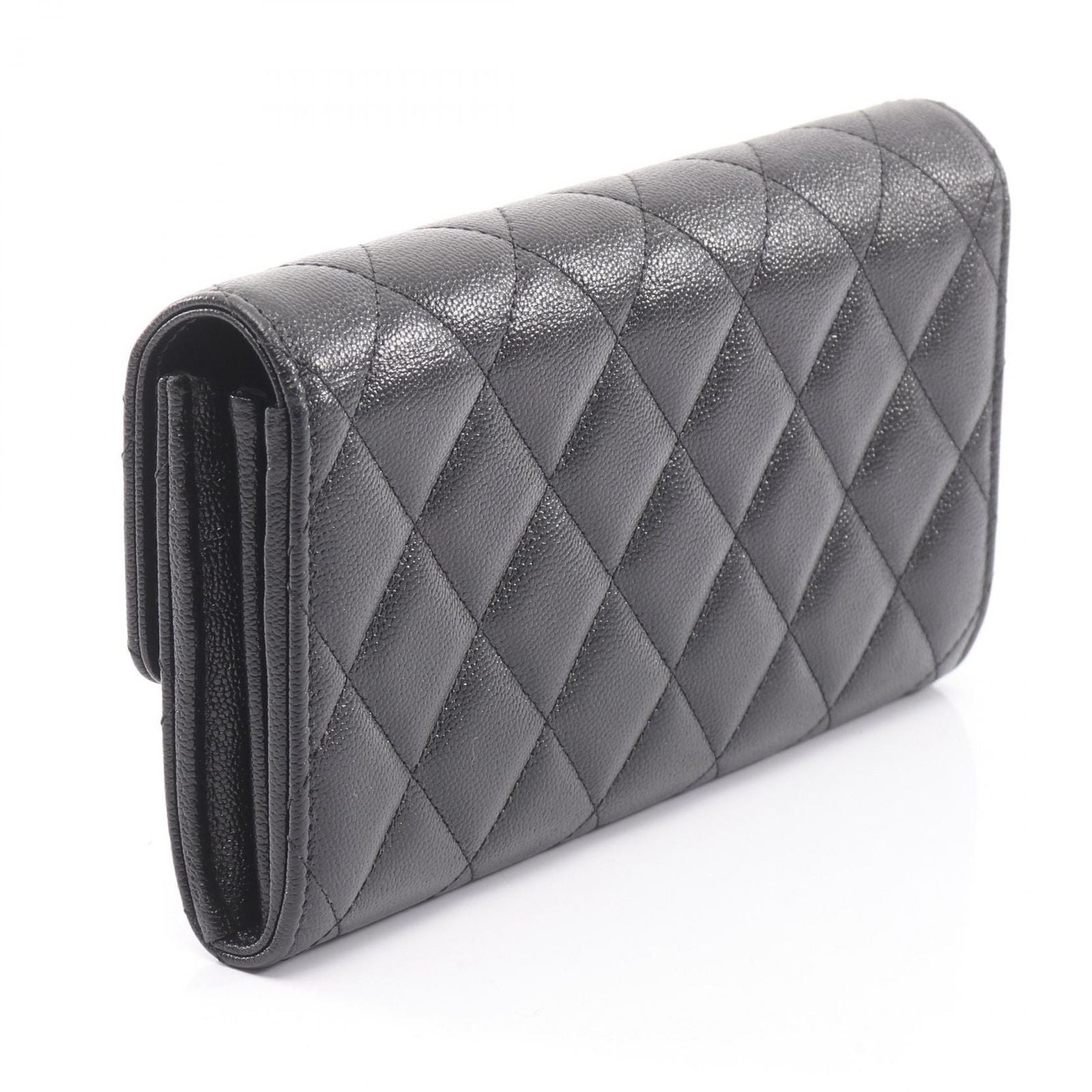 Chanel Bifold Wallet Quilted Black Caviar Leather Zip — view 2
