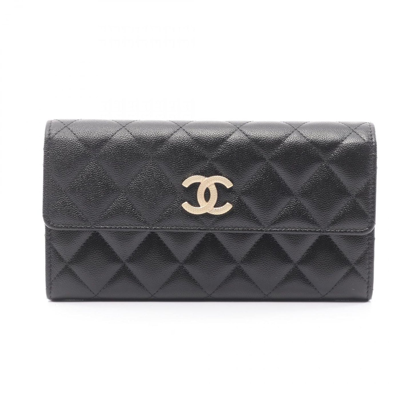Chanel Bifold Wallet Quilted Black Caviar Leather Zip
