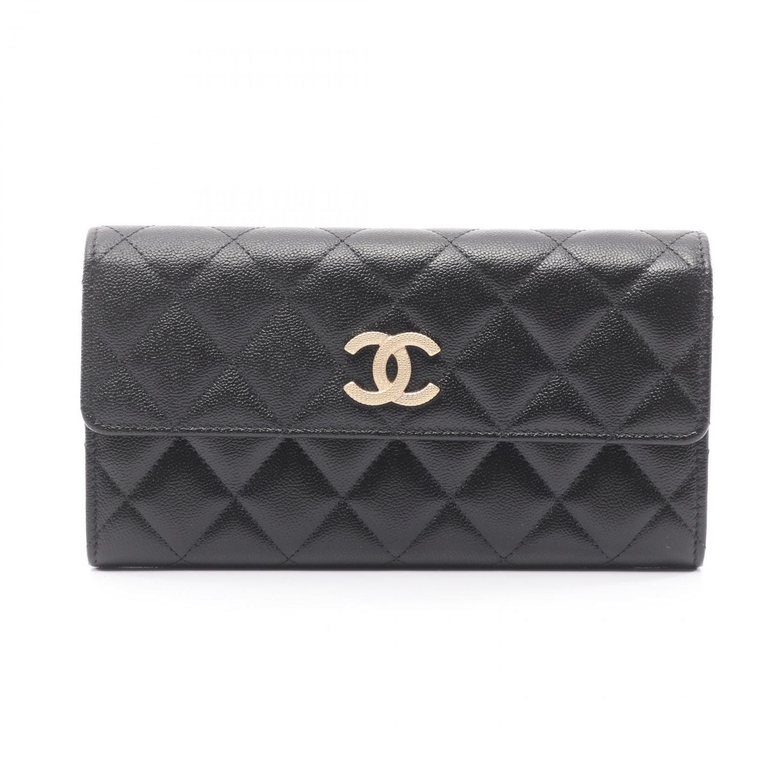 Chanel Bifold Wallet Quilted Black Caviar Leather Zip