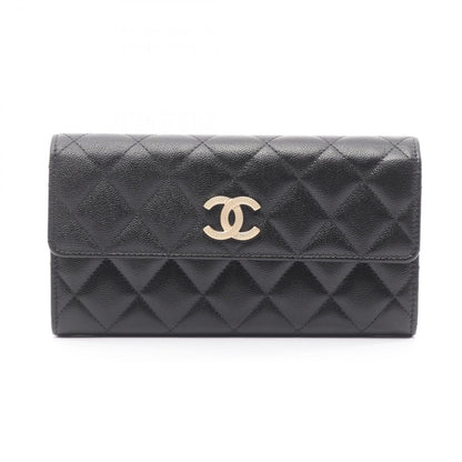Chanel Bifold Wallet Quilted Black Caviar Leather Zip