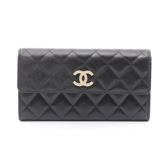 Chanel Bifold Wallet Quilted Black Caviar Leather Zip