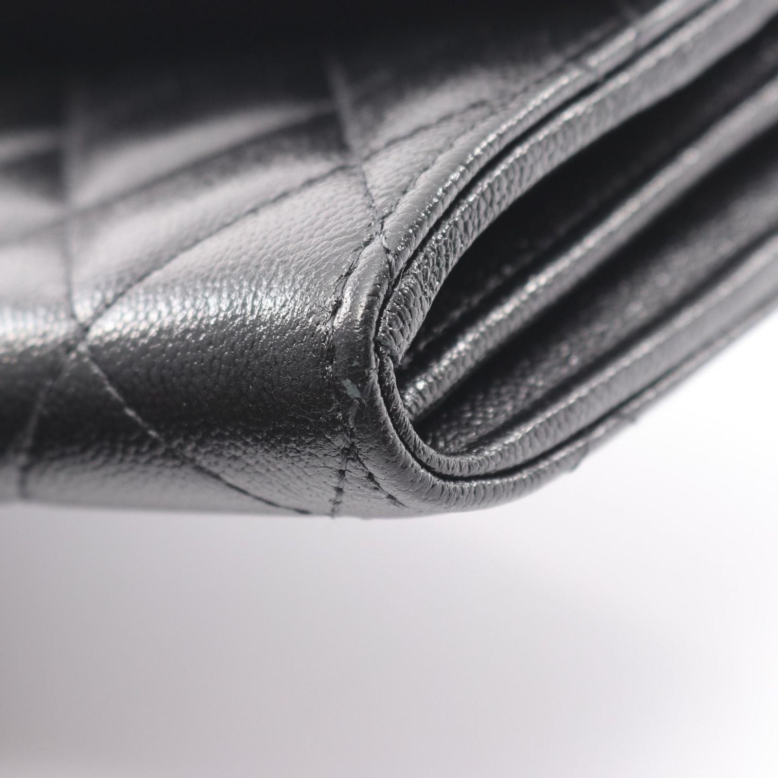Chanel Bifold Wallet Quilted Black Caviar Leather Zip — view 8