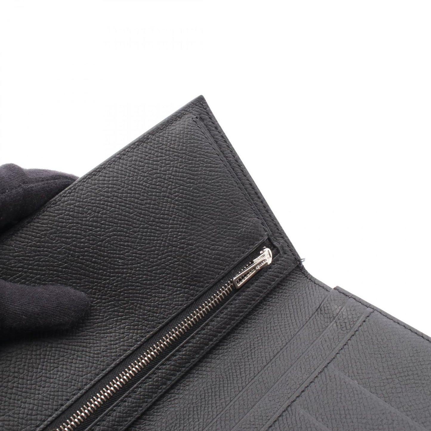 Hermes Bifold Wallet Bearn Souffle Black Leather — view 7