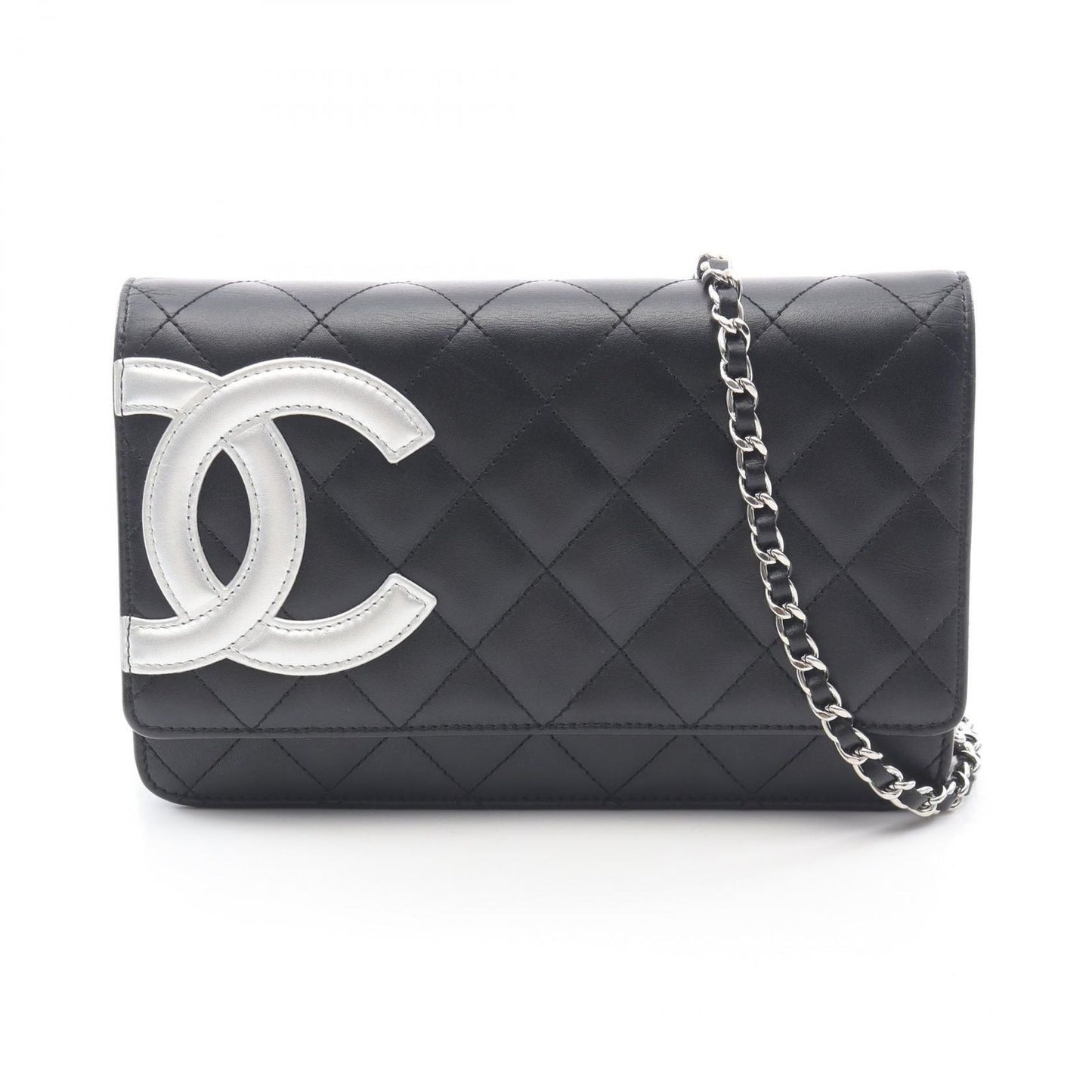 Chanel Shoulder Bag Cambon Line Black Silver Leather Cambonchi One Wallet