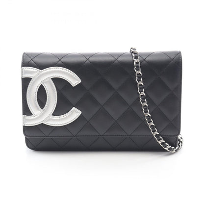 Chanel Shoulder Bag Cambon Line Black Silver Leather Cambonchi One Wallet