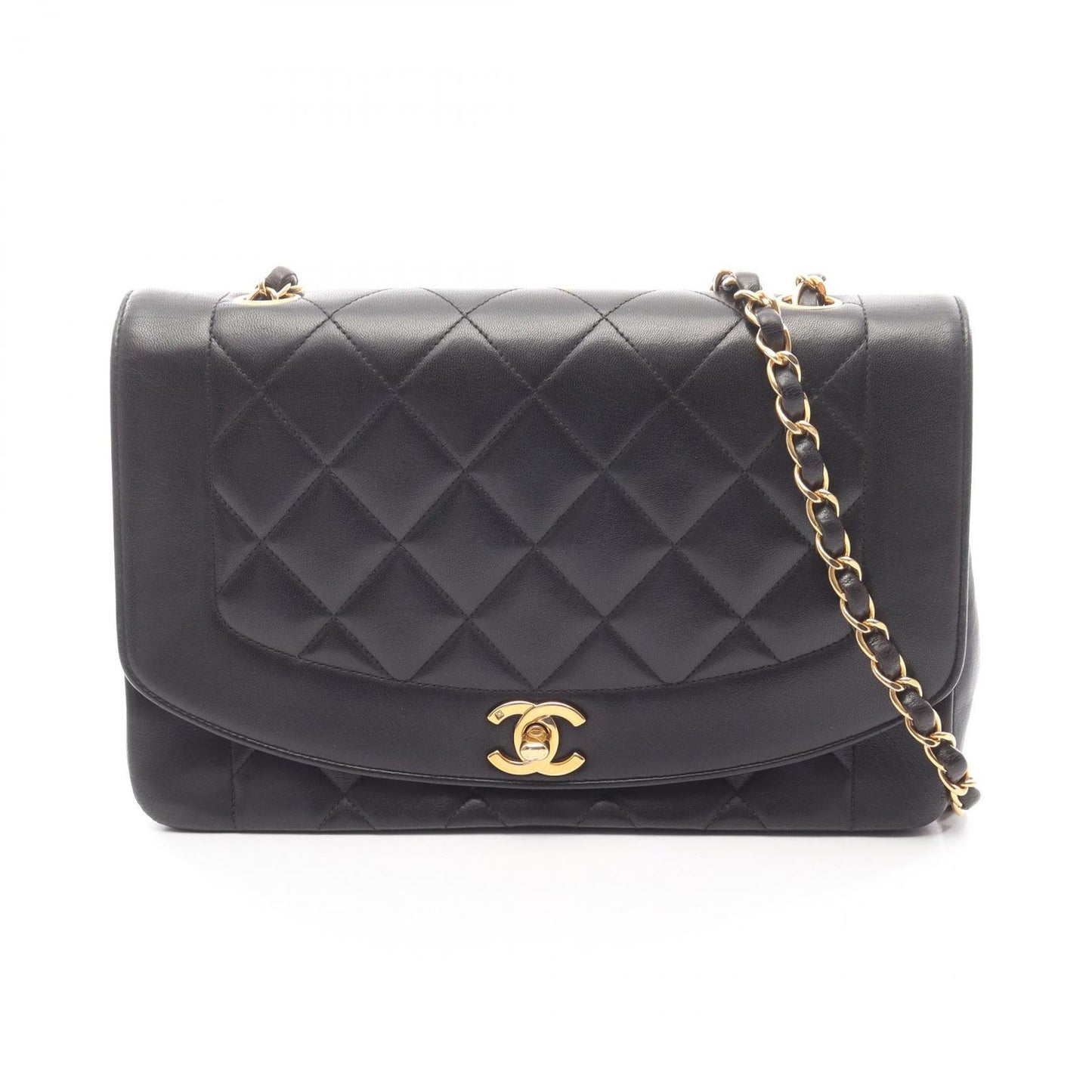 Chanel Shoulder Bag Quilted Diana Flap Black Lambskin Chain