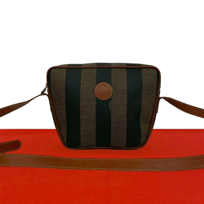 Fendi Pecan Pattern FF Logo Leather Shoulder Bag Pochette Crossbody Khaki Black