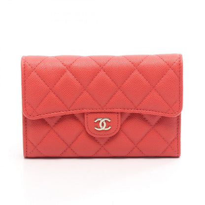 Chanel Trifold Wallet Quilted Co Ral Red Leather Fu