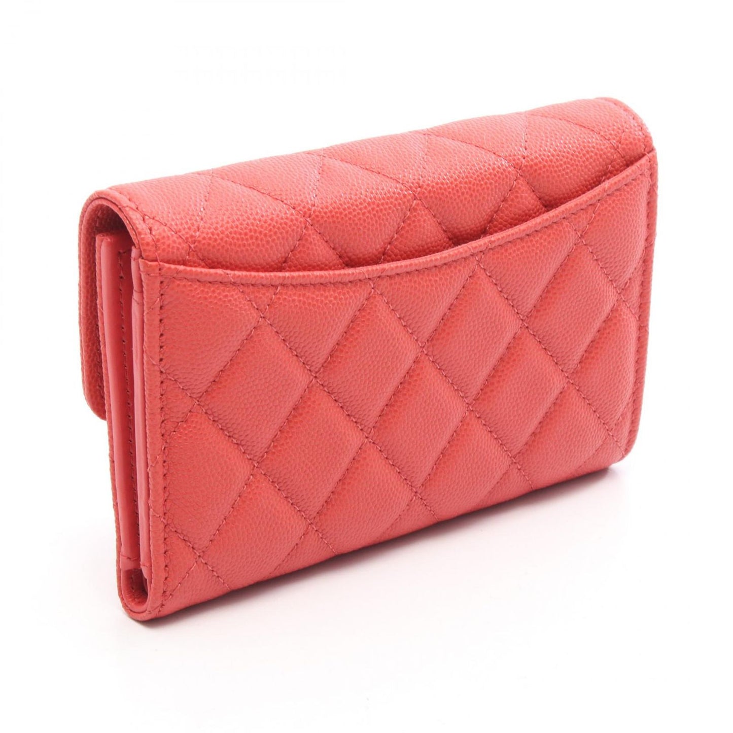 Chanel Trifold Wallet Quilted Co Ral Red Leather Fu — view 2