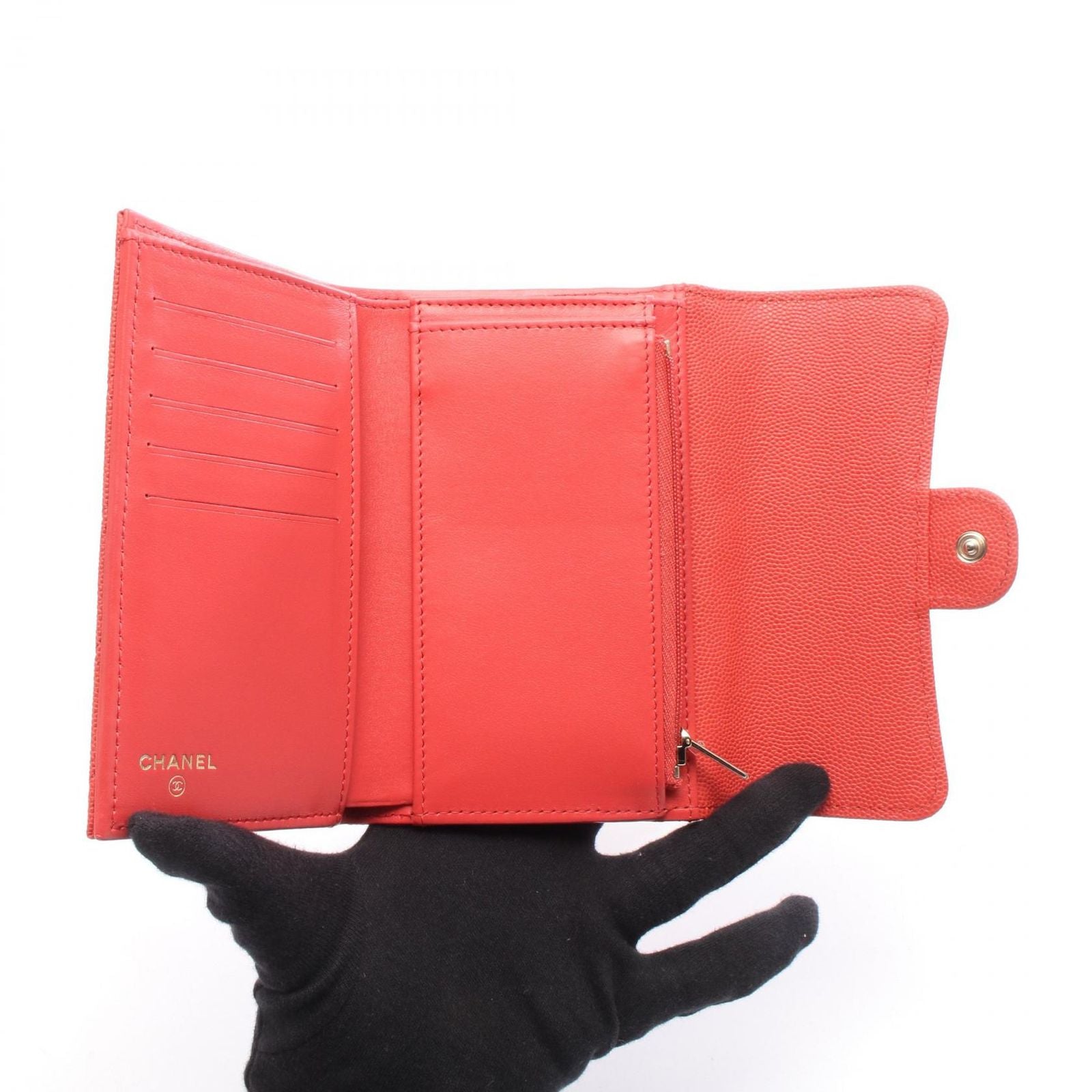 Chanel Trifold Wallet Quilted Co Ral Red Leather Fu — view 3