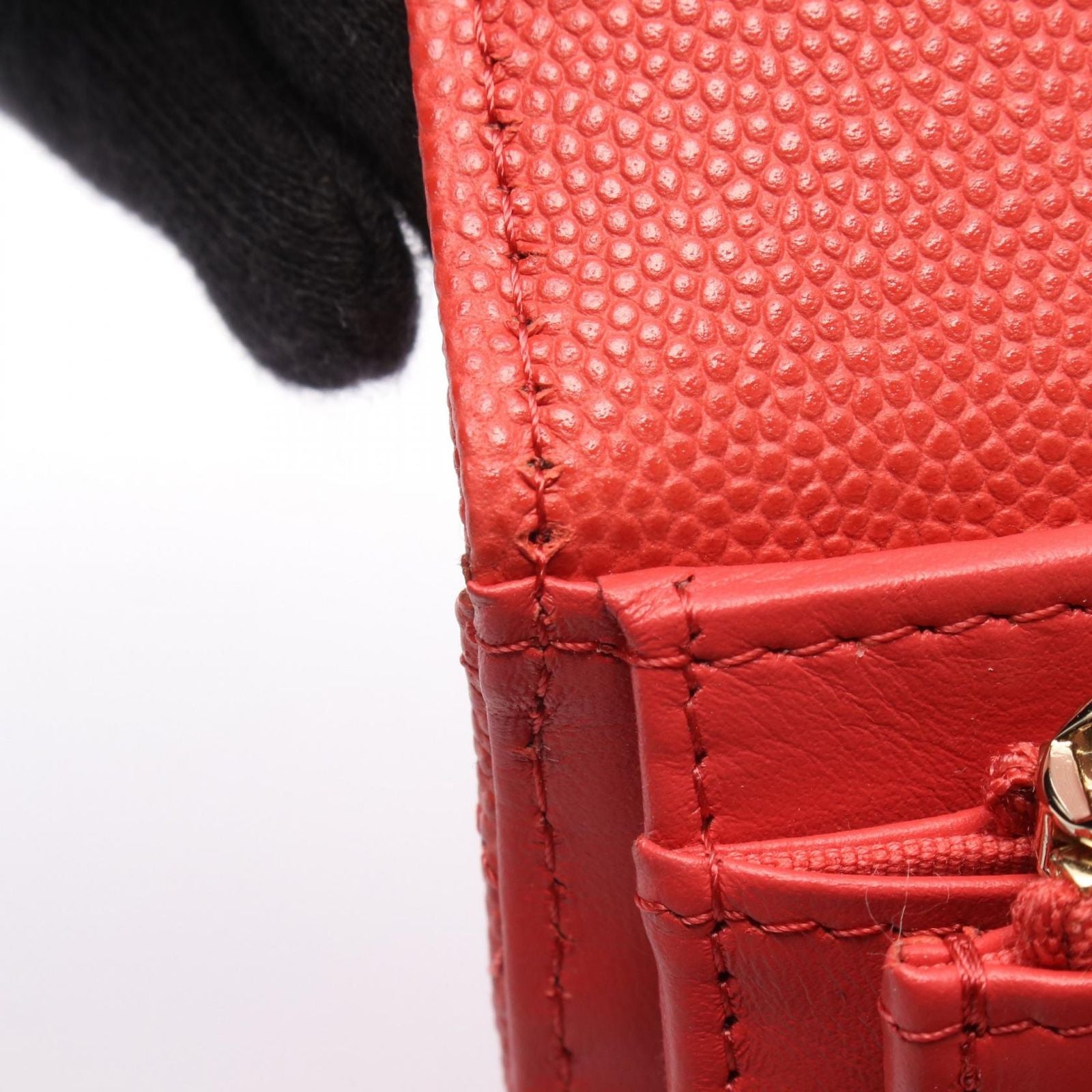 Chanel Trifold Wallet Quilted Co Ral Red Leather Fu — view 6