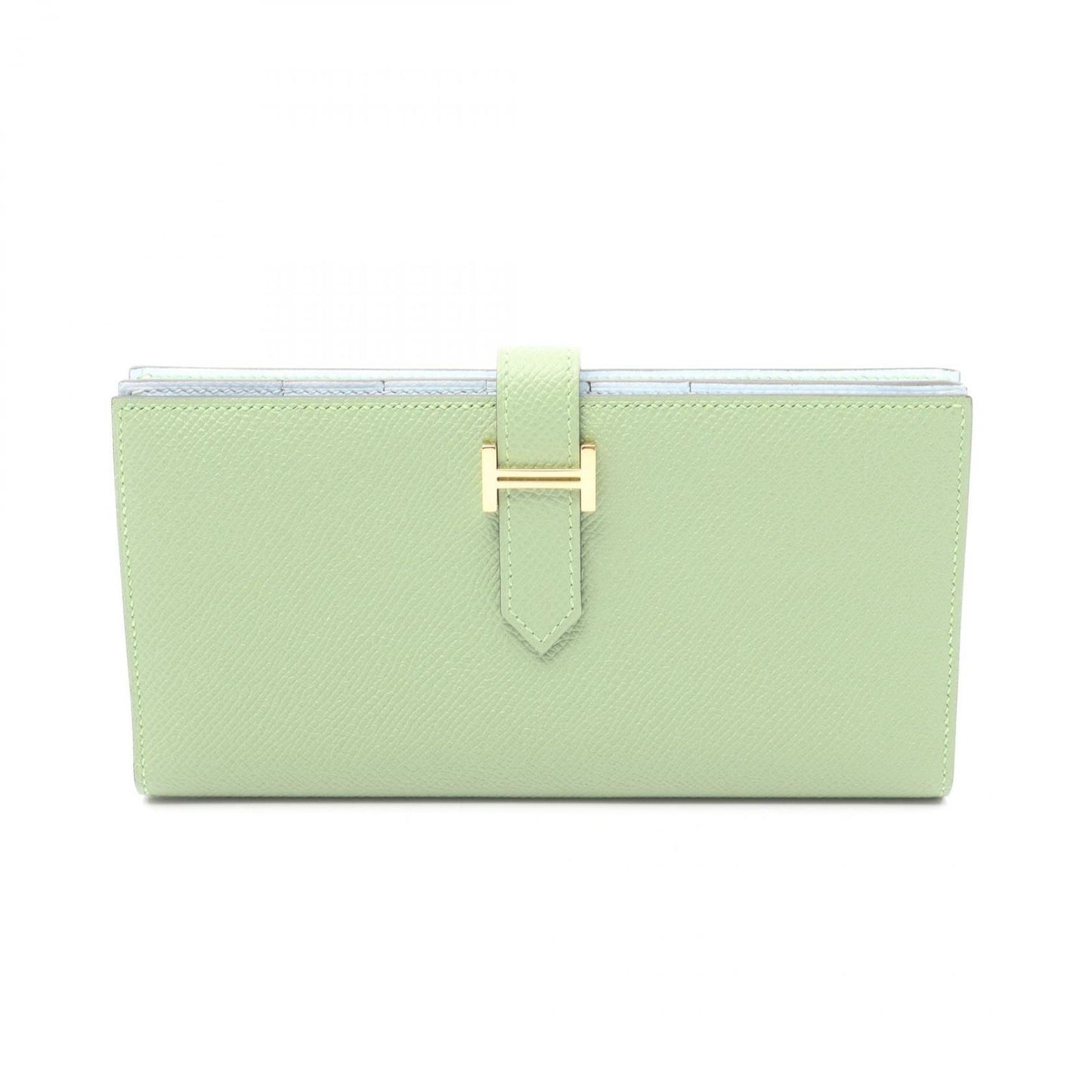 Hermes Bifold Wallet Bearn Souffle Verso CC Vert Cricket Blue Brum Leather