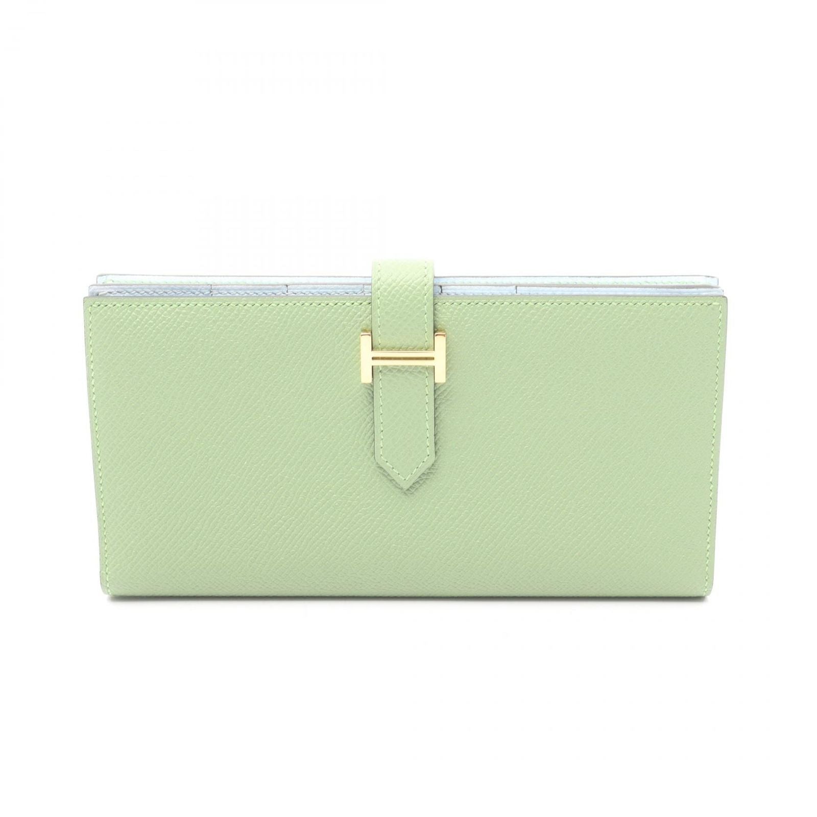 Hermes Bifold Wallet Bearn Souffle Verso CC Vert Cricket Blue Brum Leather