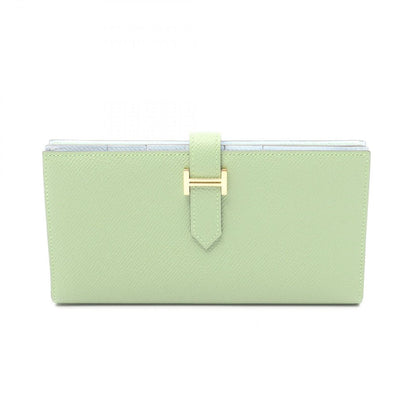 Hermes Bifold Wallet Bearn Souffle Verso CC Vert Cricket Blue Brum Leather