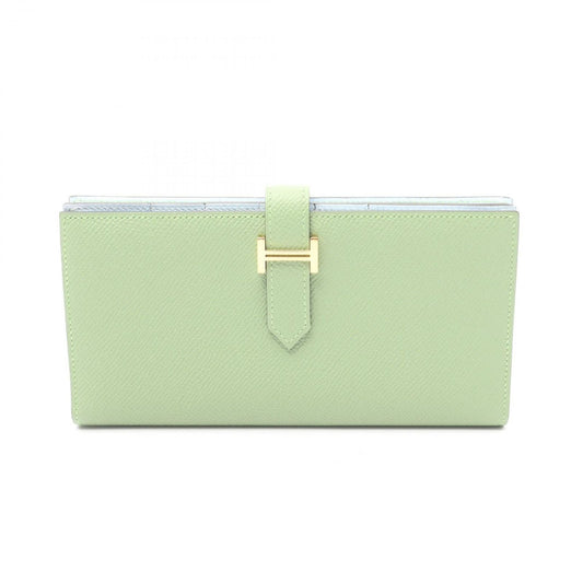 Hermes Bifold Wallet Bearn Souffle Verso CC Vert Cricket Blue Brum Leather