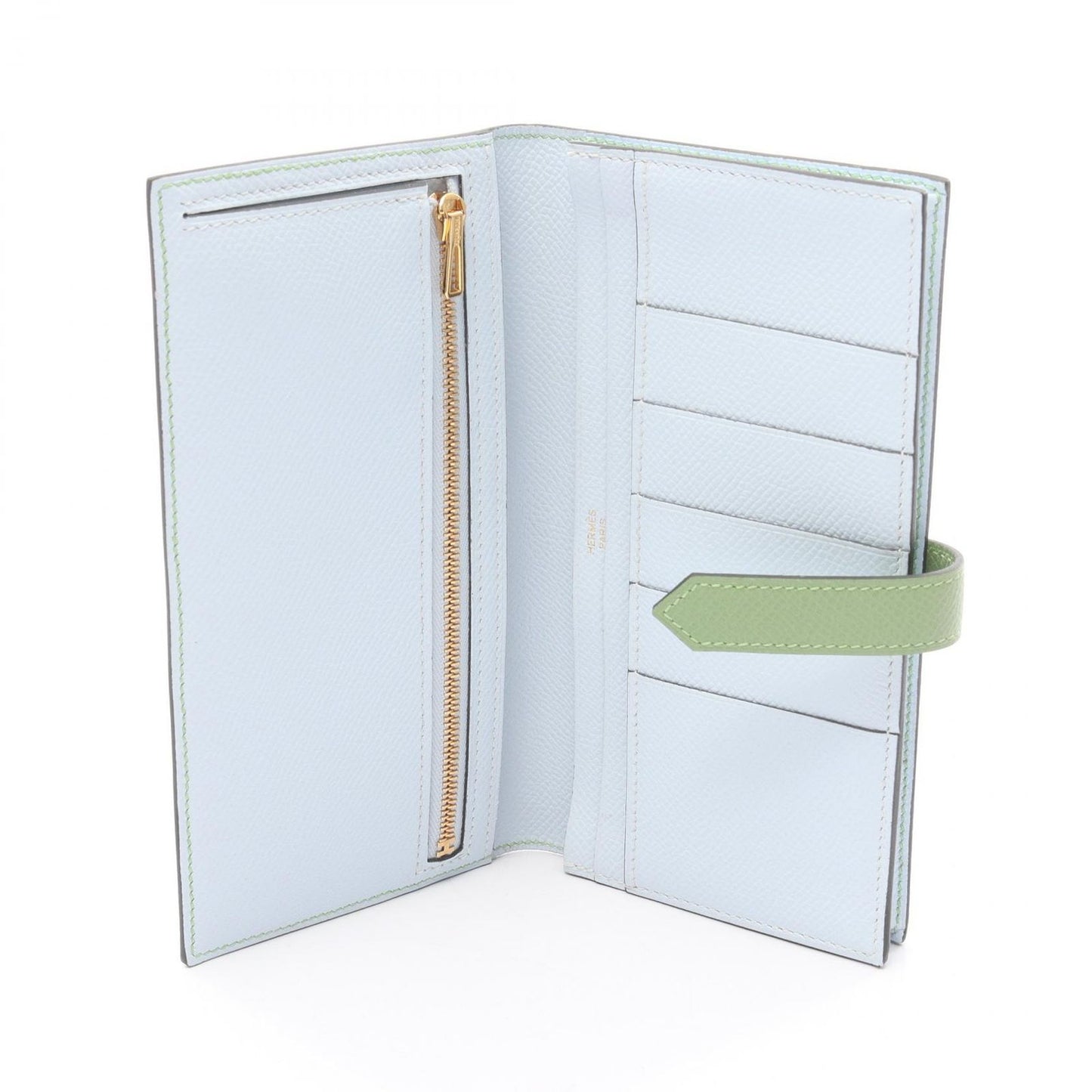Hermes Bifold Wallet Bearn Souffle Verso CC Vert Cricket Blue Brum Leather — view 3
