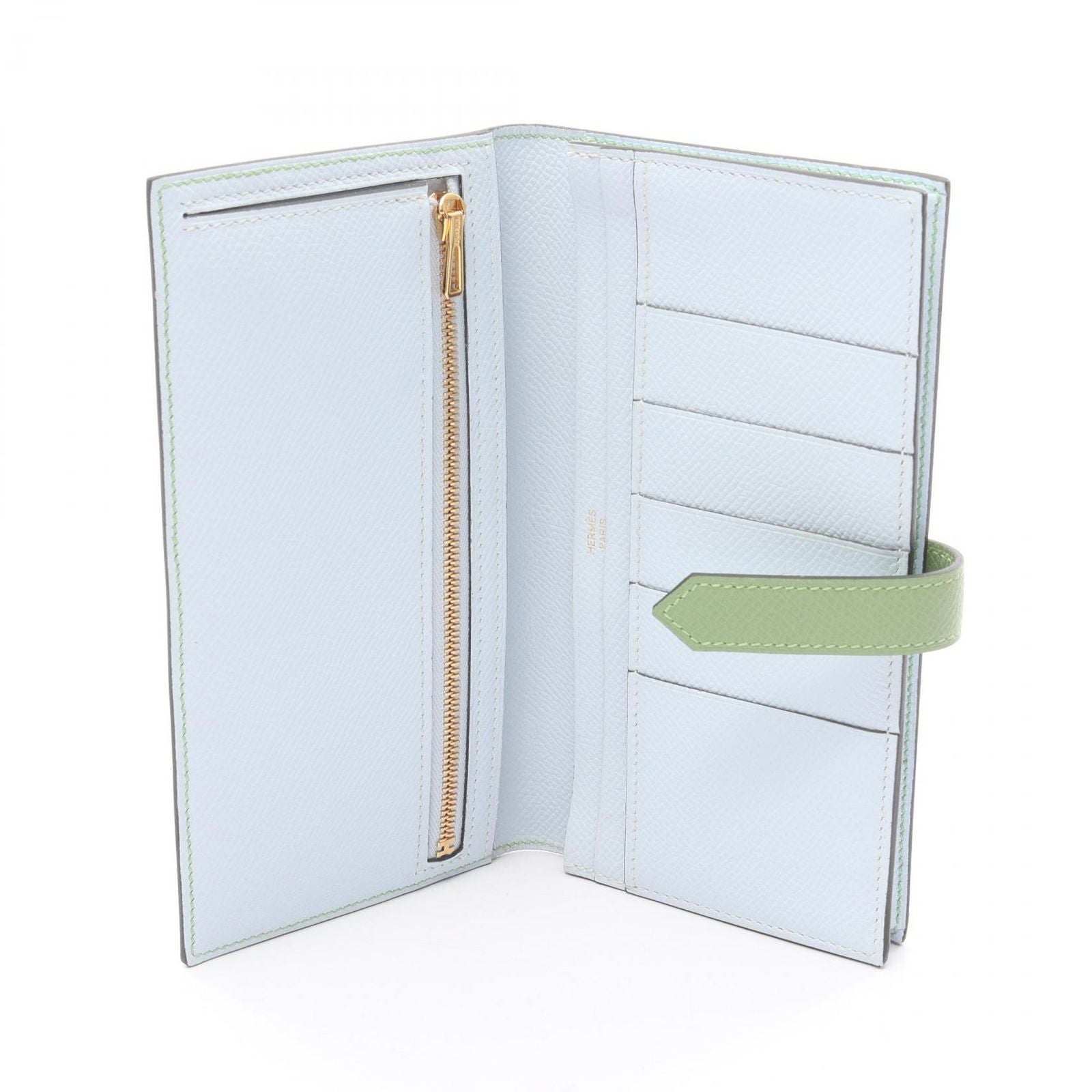 Hermes Bifold Wallet Bearn Souffle Verso CC Vert Cricket Blue Brum Leather — view 3