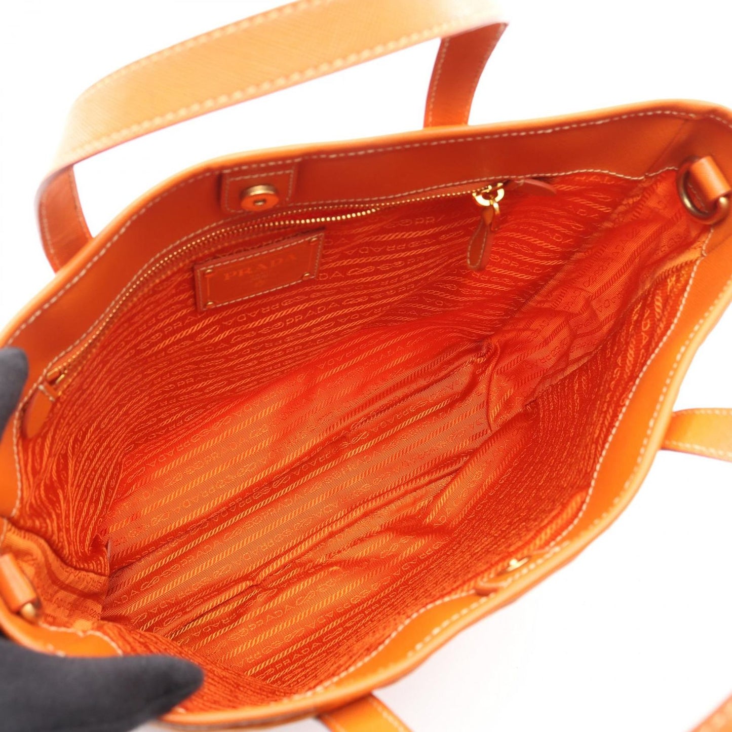 Prada Tote Orange Nylon Saffiano Leather 2-Way — view 3