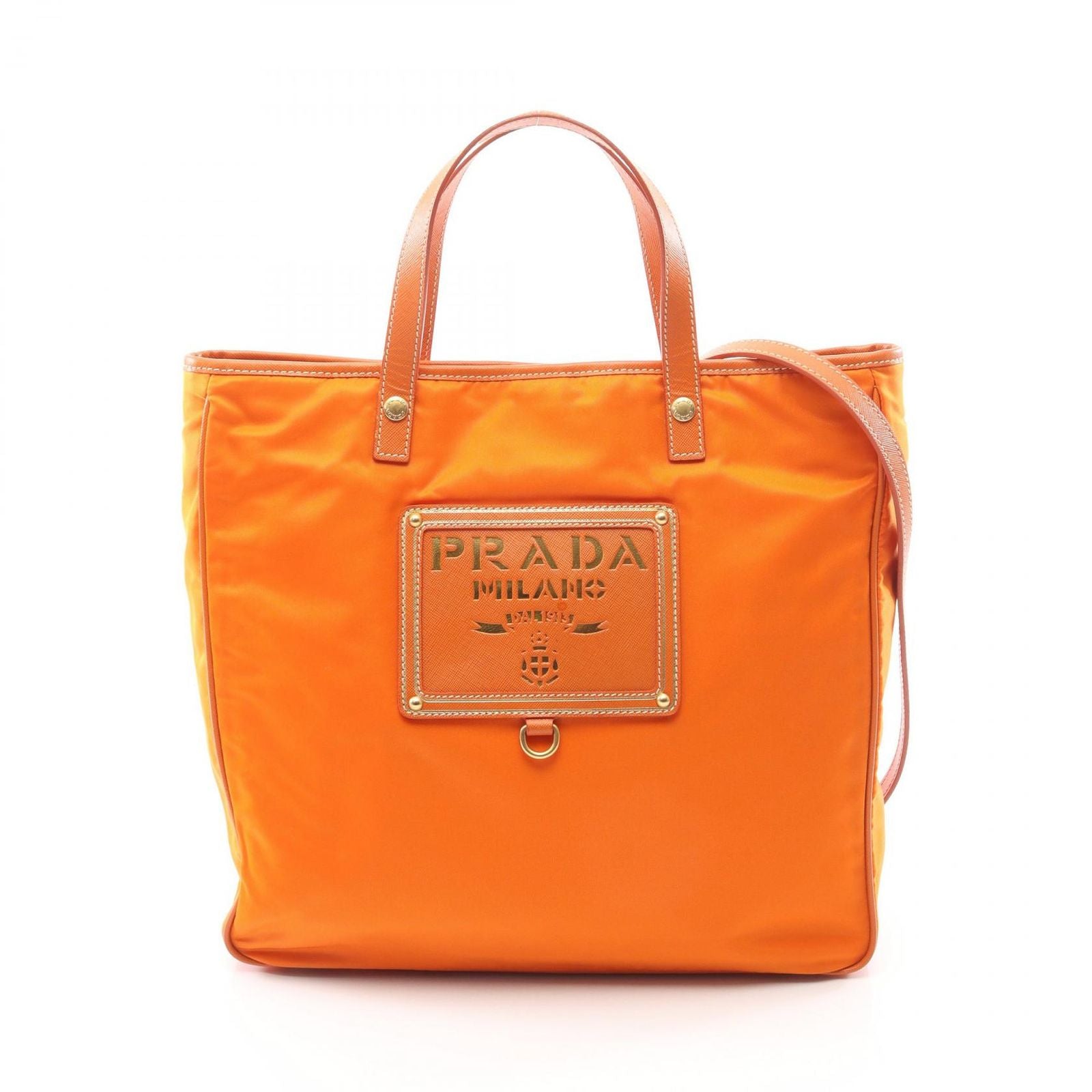 Prada Tote Orange Nylon Saffiano Leather 2-Way