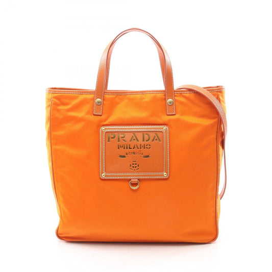 Prada Tote Orange Nylon Saffiano Leather 2-Way