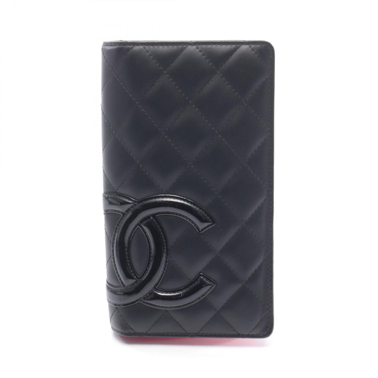 Chanel Bifold Wallet Cambon Line Black Leather Patent Zip