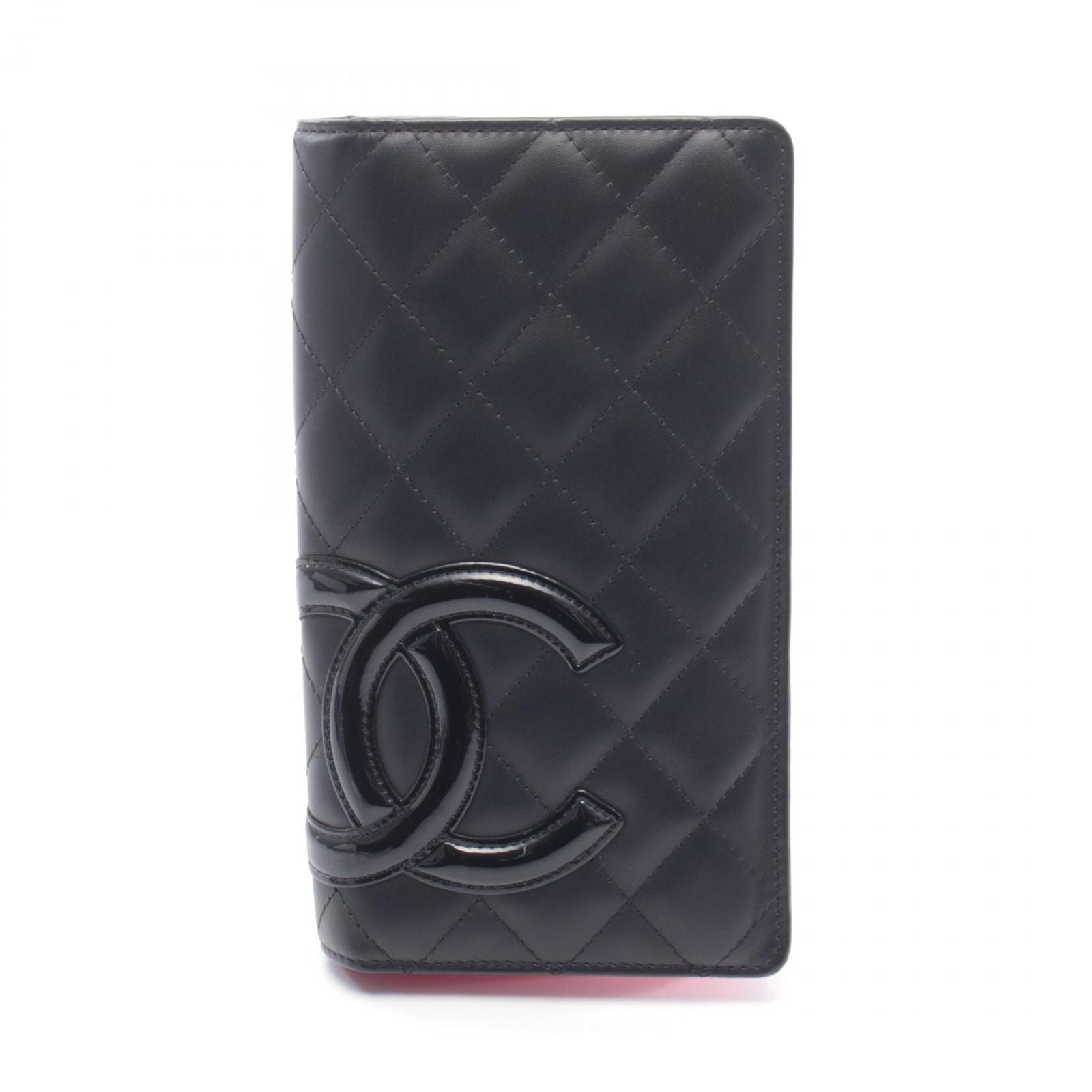 Chanel Bifold Wallet Cambon Line Black Leather Patent Zip