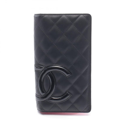 Chanel Bifold Wallet Cambon Line Black Leather Patent Zip