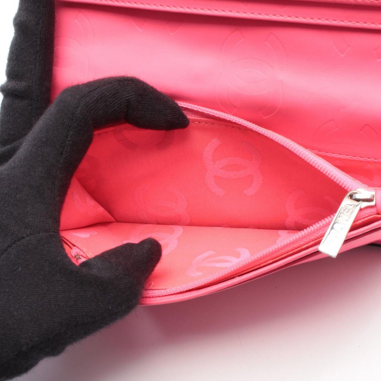 Chanel Bifold Wallet Cambon Line Black Leather Patent Zip — view 4