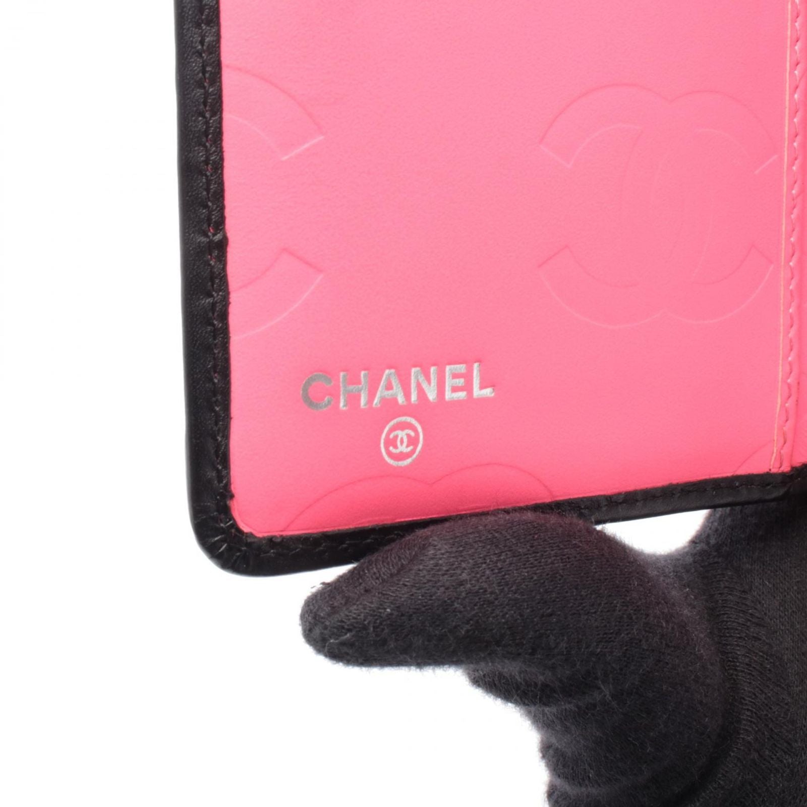 Chanel Bifold Wallet Cambon Line Black Leather Patent Zip — view 5