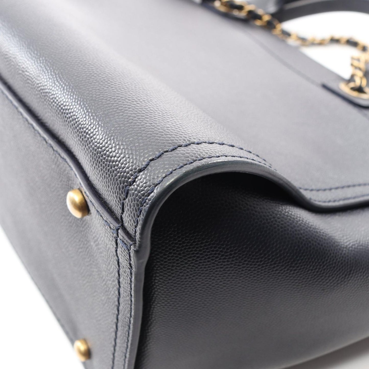 Chanel Tote Deauville Navy Leather Logo Studded — view 8