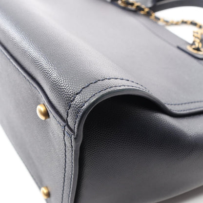 Chanel Tote Deauville Navy Leather Logo Studded — view 8