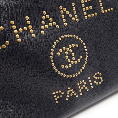 Chanel Tote Deauville Navy Leather Logo Studded — view 9