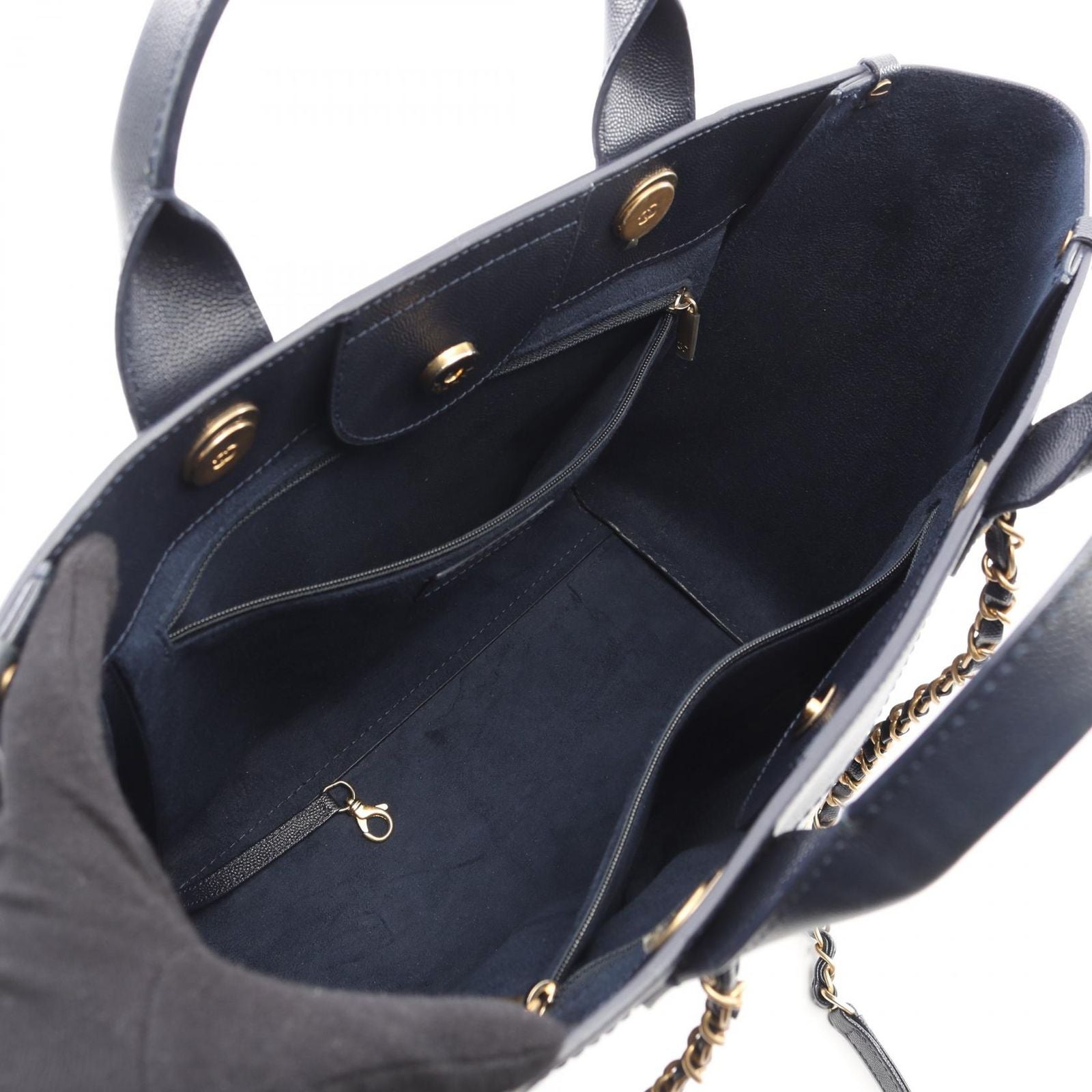 Chanel Tote Deauville Navy Leather Logo Studded — view 3