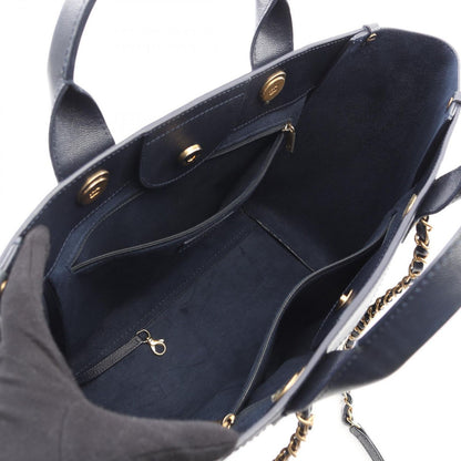 Chanel Tote Deauville Navy Leather Logo Studded — view 3