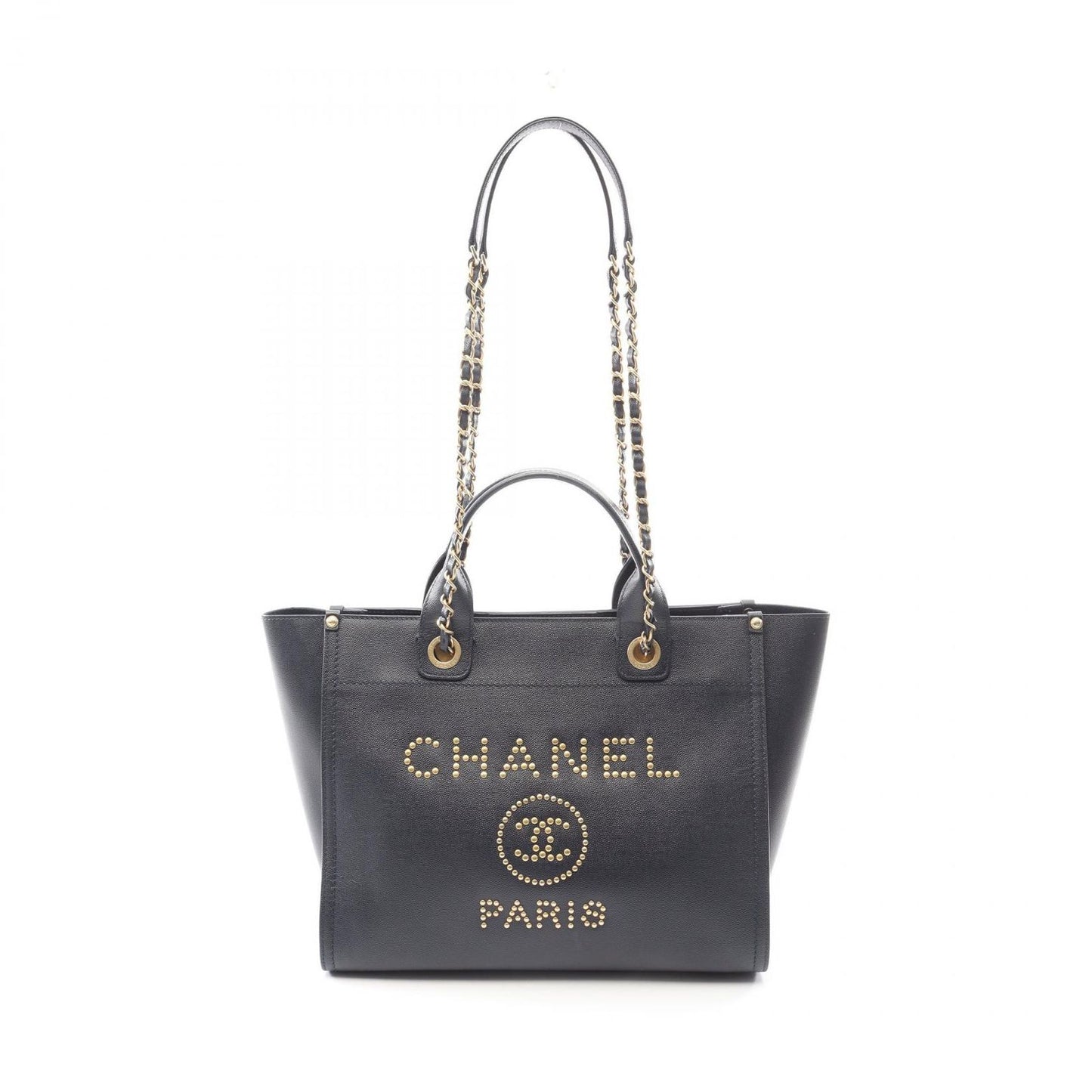Chanel Tote Deauville Navy Leather Logo Studded