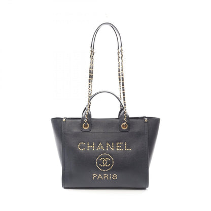 Chanel Tote Deauville Navy Leather Logo Studded