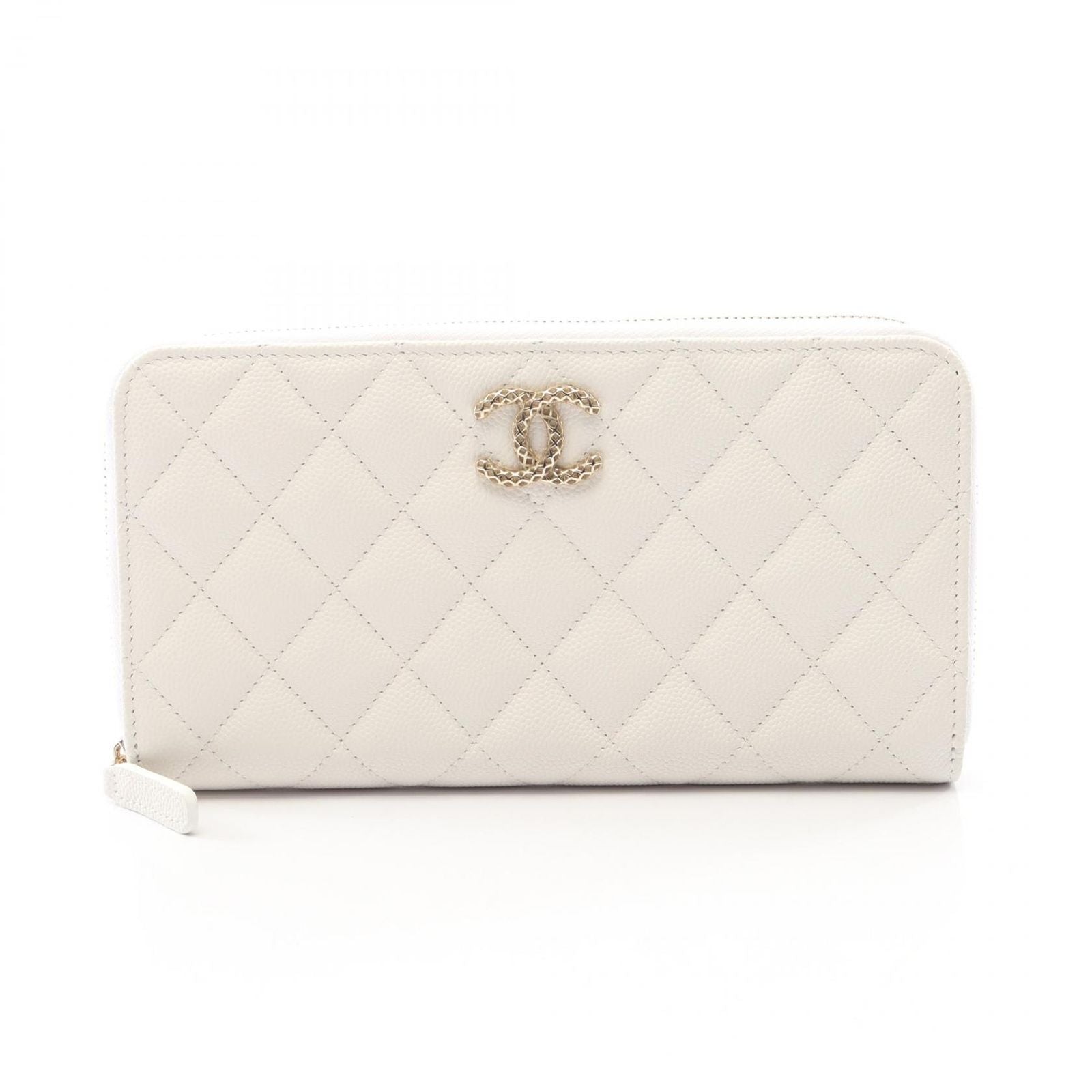 Chanel Round Wallet Quilted White Cowhide