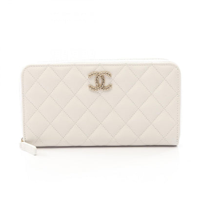Chanel Round Wallet Quilted White Cowhide