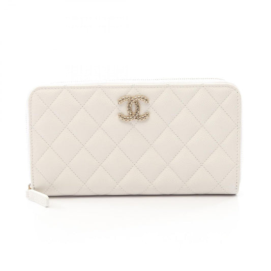 Chanel Round Wallet Quilted White Cowhide