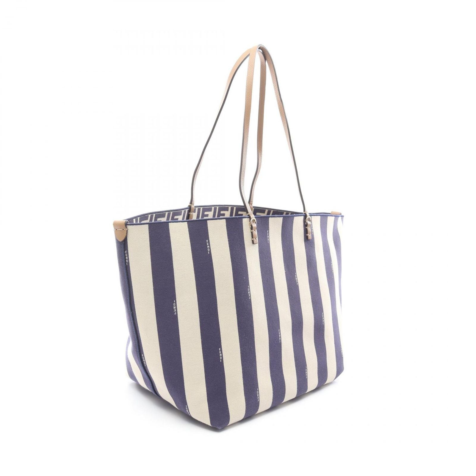 Fendi Tote Large Roll Beige Navy Canvas Leather Lo-lo-zi — view 2