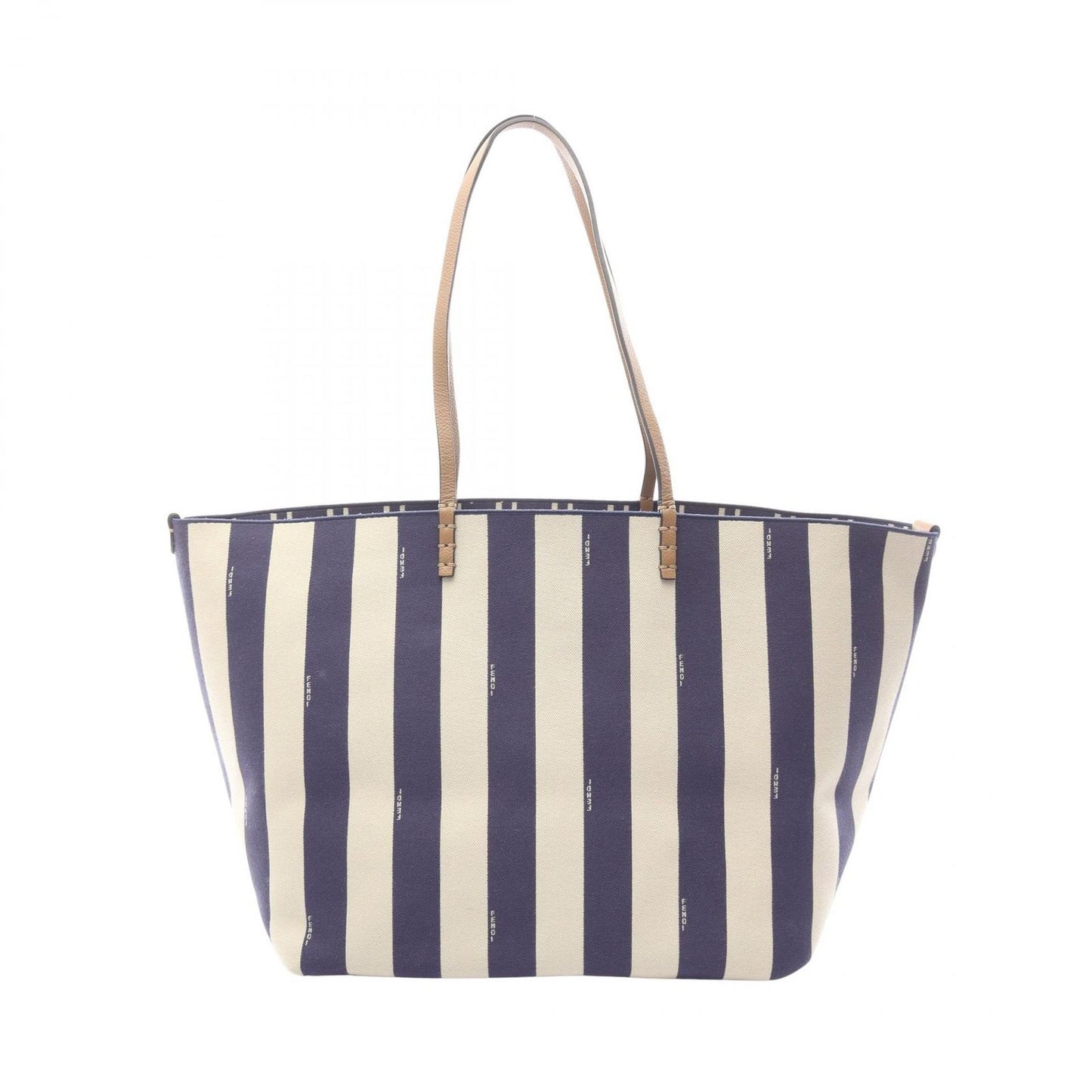 Fendi Tote Large Roll Beige Navy Canvas Leather Lo-lo-zi