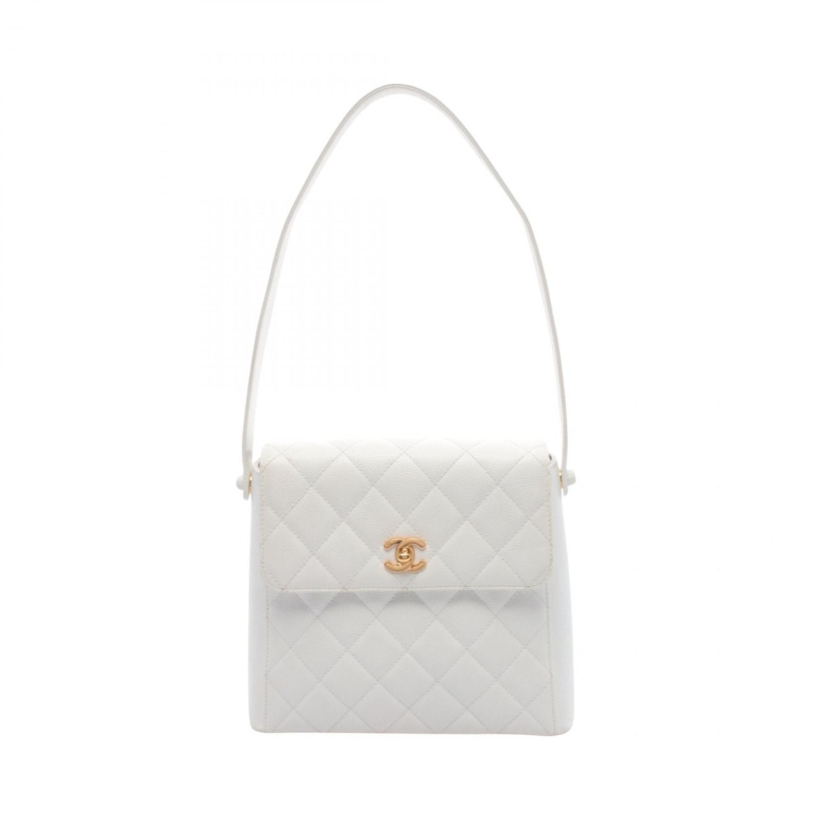 Chanel Shoulder Bag Quilted White Leather