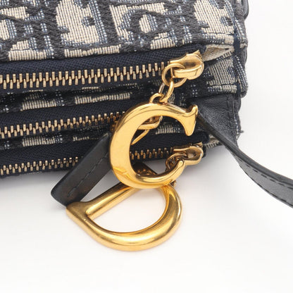 Dior Shoulder Bag Saddle Pouch Oblique Navy Canvas Leather — view 5