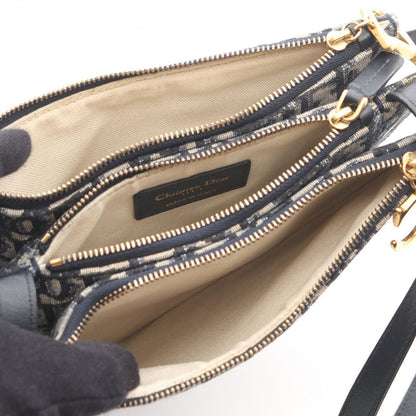 Dior Shoulder Bag Saddle Pouch Oblique Navy Canvas Leather — view 3