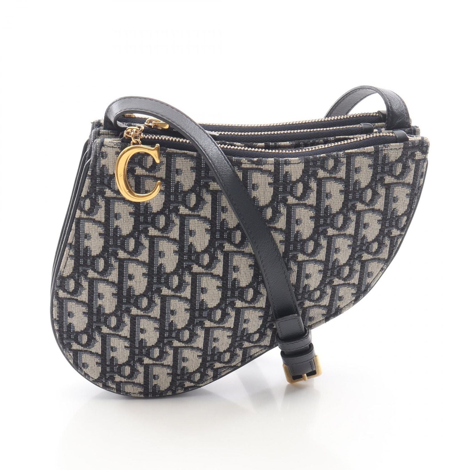 Dior Shoulder Bag Saddle Pouch Oblique Navy Canvas Leather