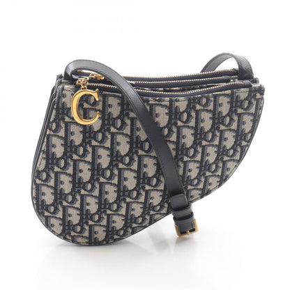 Dior Shoulder Bag Saddle Pouch Oblique Navy Canvas Leather